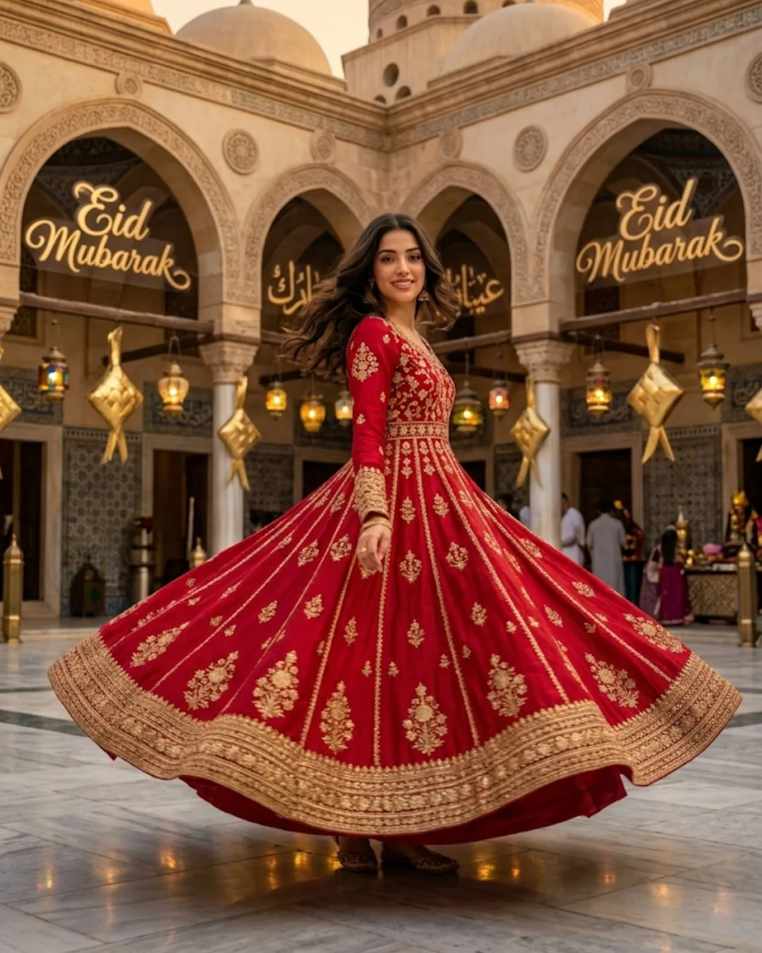 Festive Motion Capture — Women's Anarkali Eid Mubarak AI-generated